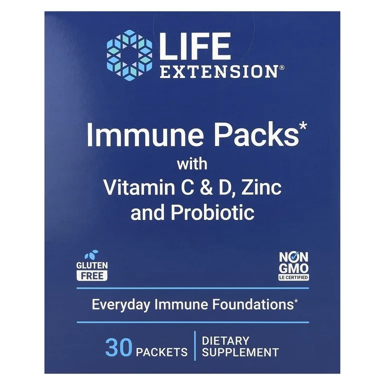 Life Extension, Иммунные пакеты с витаминами C и D, цинком и пробиотиком, 30 пакетиков
