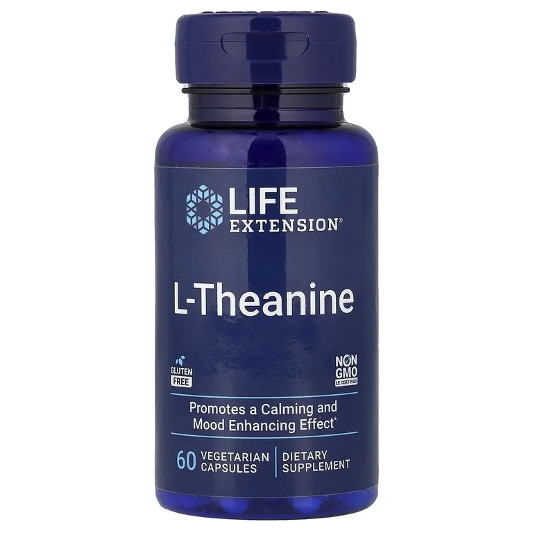 Life Extension, L-теанин, 60 вегетарианских капсул (100 мг в 1 капсуле)