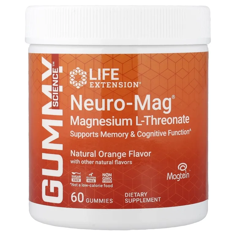 Life Extension, Neuro-Mag®, L-треонат магния, с натуральным апельсиновым вкусом, 60 жевательных таблеток (36 мг в 1 таблетке)