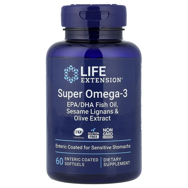 Life Extension, омега-3, рыбий жир с ЭПК и ДГК, лигнанами кунжута и экстрактом оливы, 60 капсул, покрытых кишечнорастворимой оболочкой
