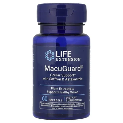 Life Extension, поддержка зрения с шафраном и астаксантином, 60 желатиновых капсул