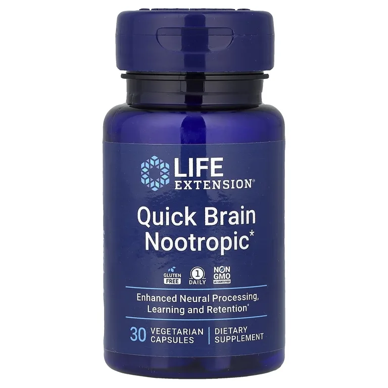 Life Extension, Quick Brain, ноотропный препарат, 30 вегетарианских капсул