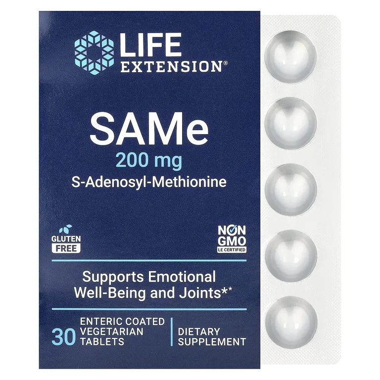Life Extension, S-аденозилметионин, 200 мг, 30 вегетарианских таблеток, покрытых кишечнорастворимой оболочкой