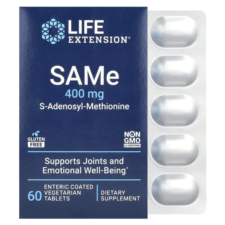 Life Extension, S-аденозилметионин, 400 мг, 60 вегетарианских таблеток, покрытых кишечнорастворимой оболочкой