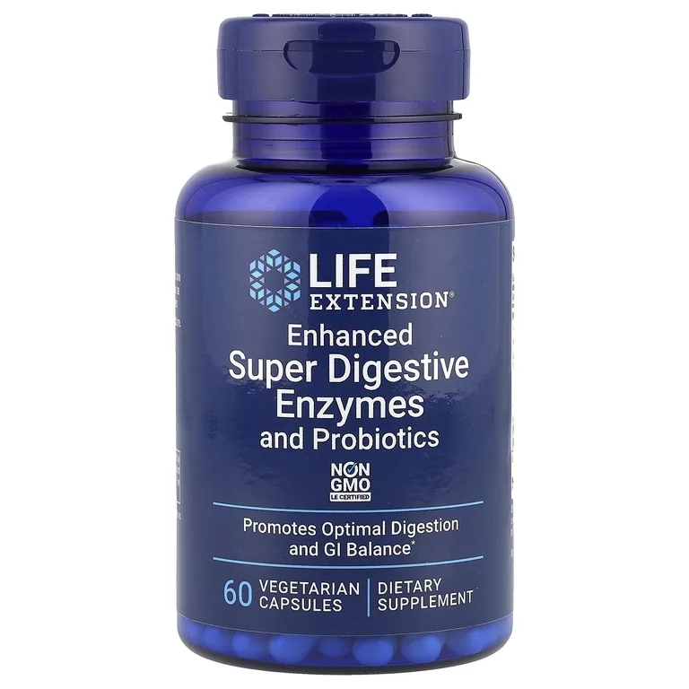 Life Extension, усовершенствованная суперсмесь пищеварительных ферментов и пробиотиков, 60 вегетарианских капсул