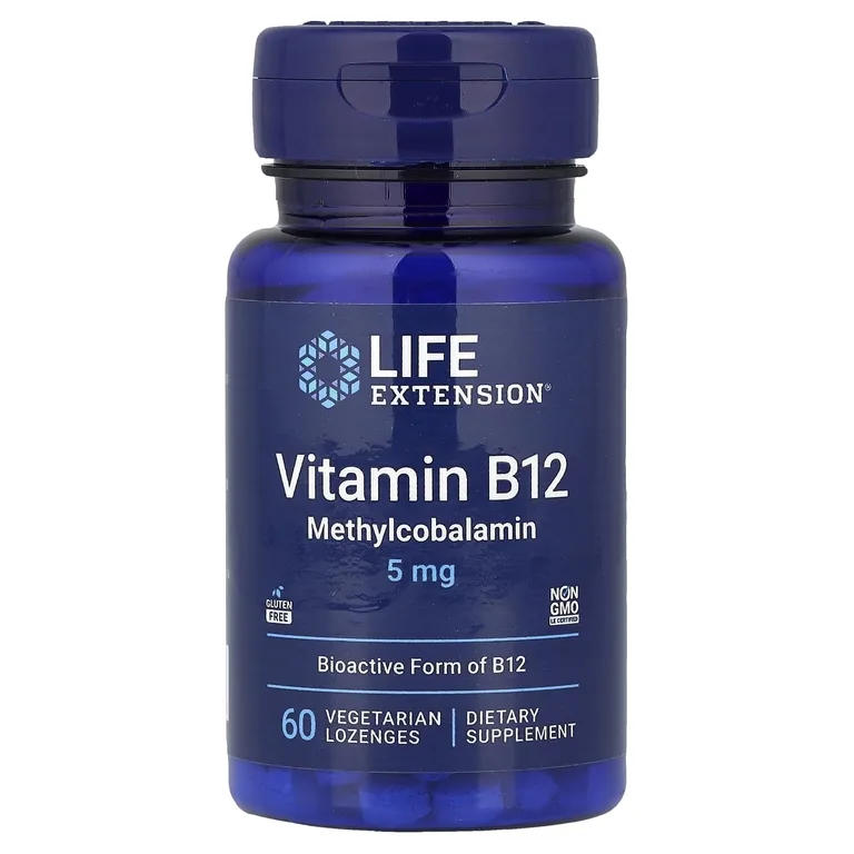 Life Extension, витамин B12, метилкобаламин, 5 мг, 60 вегетарианских пастилок