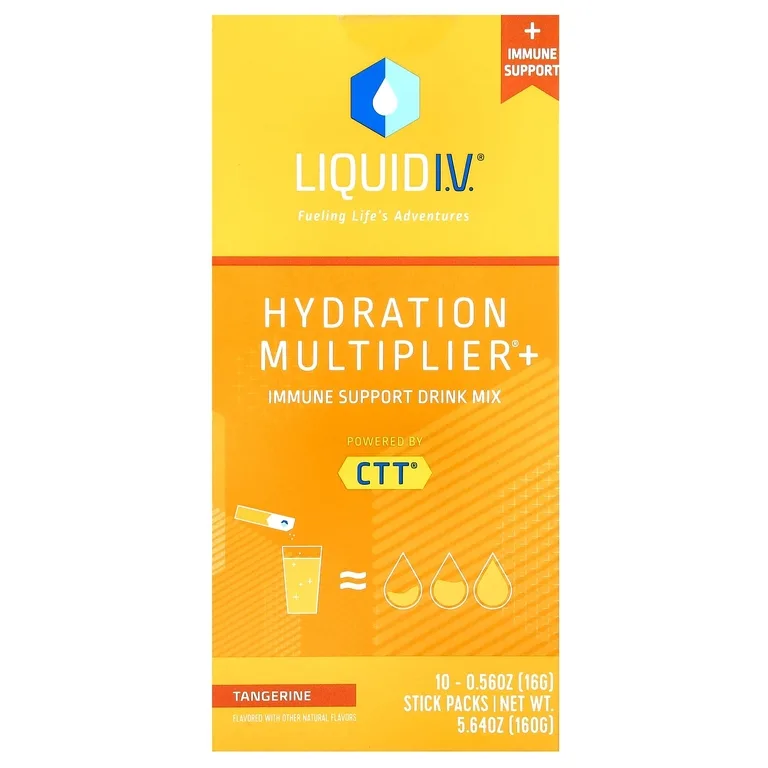 Liquid I.V., Hydration Multiplier® и смесь для приготовления напитка для поддержки иммунитета, со вкусом мандарина, 10 стик-пакетов по 16 г (0,56 унции)