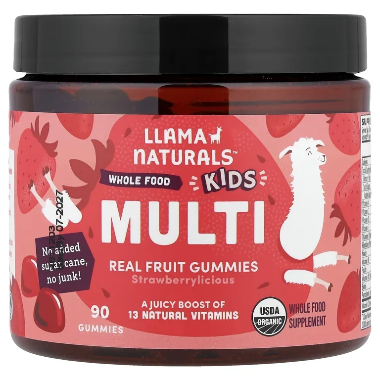 Llama Naturals, мультивитамины для детей, натуральные фруктовые жевательные таблетки, клубничный вкус, 90 жевательных таблеток