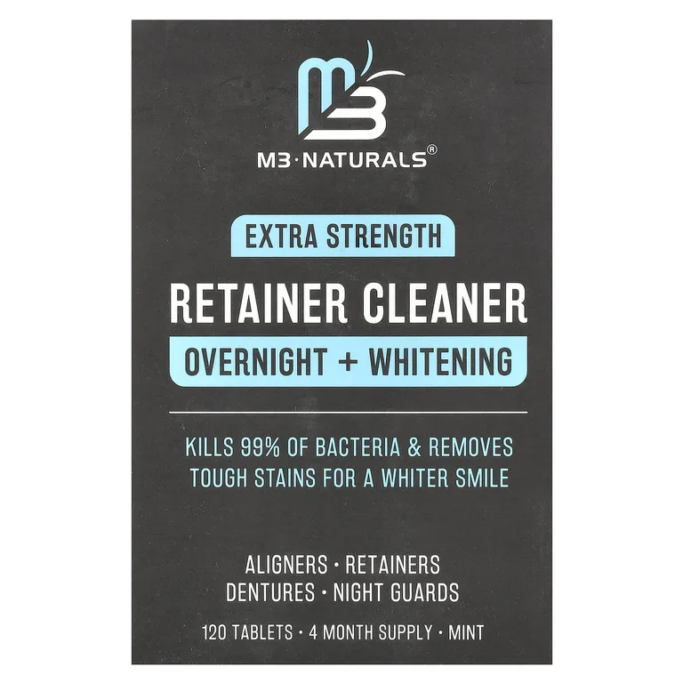 M3 Naturals, очищающее средство, ночное действие + отбеливание, мята, 120 таблеток