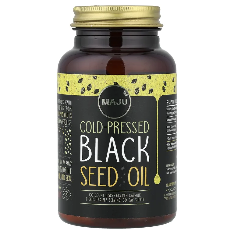 Maju Superfoods, Масло чёрной семи холодного отжима, 60 капсул (500 мг в капсуле)
