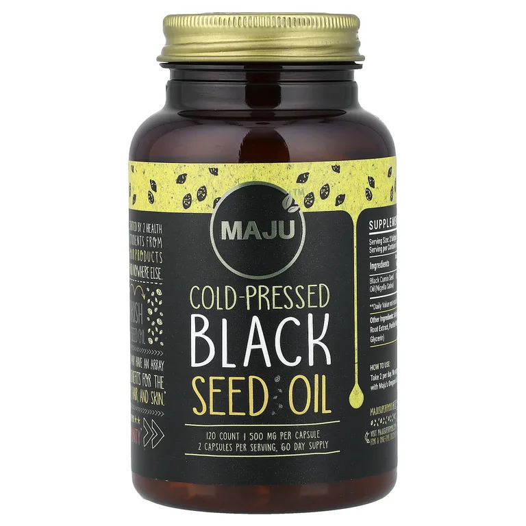 Maju Superfoods, Масло семян чёрного масла холодного отжима, 120 шт. (500 мг в одной капсуле)