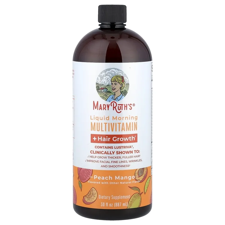 MaryRuth's, Liquid Morning Multivitamin, средство для роста волос, персик и манго, 887 мл (30 жидк. унций)