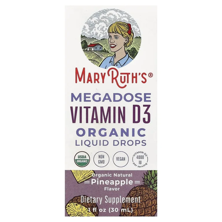 MaryRuth's, Мегадоза органического витамина D3, ананас, жидкий жидкий капель, 1 жидк. унция (30 мл)