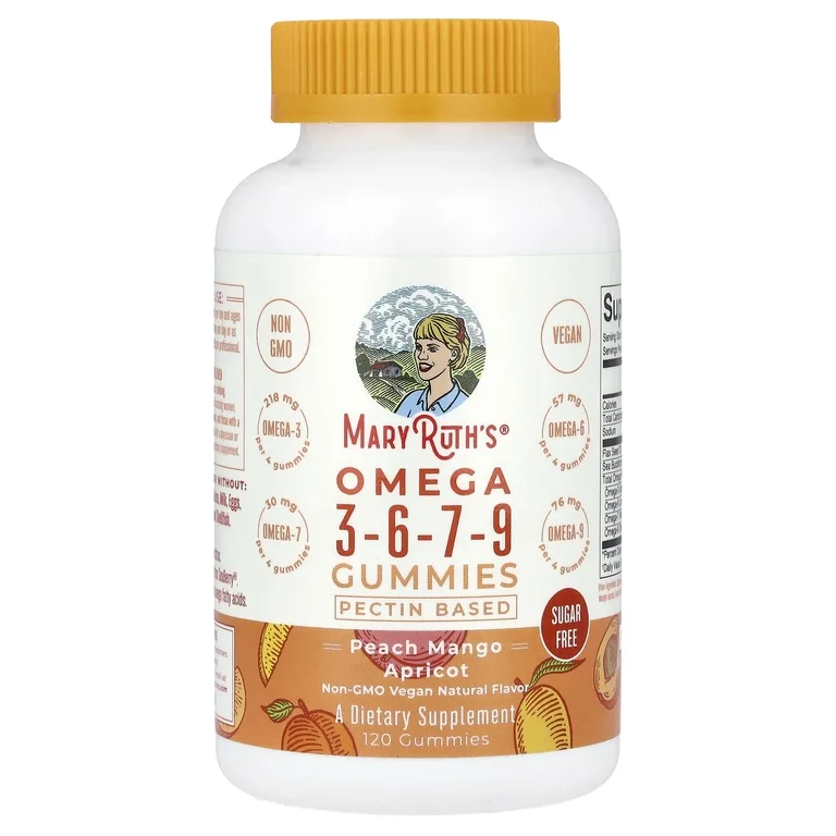 MaryRuth's, омега 3-6-7-9, жевательные таблетки, со вкусом персика, манго и абрикоса, 120 жевательных таблеток