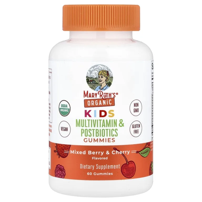MaryRuth's, Organic, для детей, мультивитамины и жевательные таблетки от постбиотиков, смесь ягод и вишни, 60 жевательных таблеток