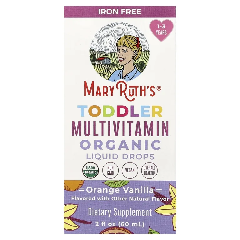 MaryRuth's, Органические мультивитамины для малышей, 1–3 года, апельсин и ваниль, 2 жидк. унции (60 мл)