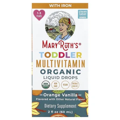 MaryRuth's, органические мультивитамины для малышей, с железом, для детей 1–3 лет, со вкусом апельсина и ванили, 60 мл (2 жидк. унции)