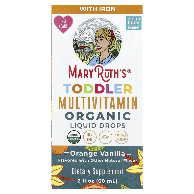 MaryRuth's, органические мультивитамины для малышей, с железом, для детей 1–3 лет, со вкусом апельсина и ванили, 60 мл (2 жидк. унции)