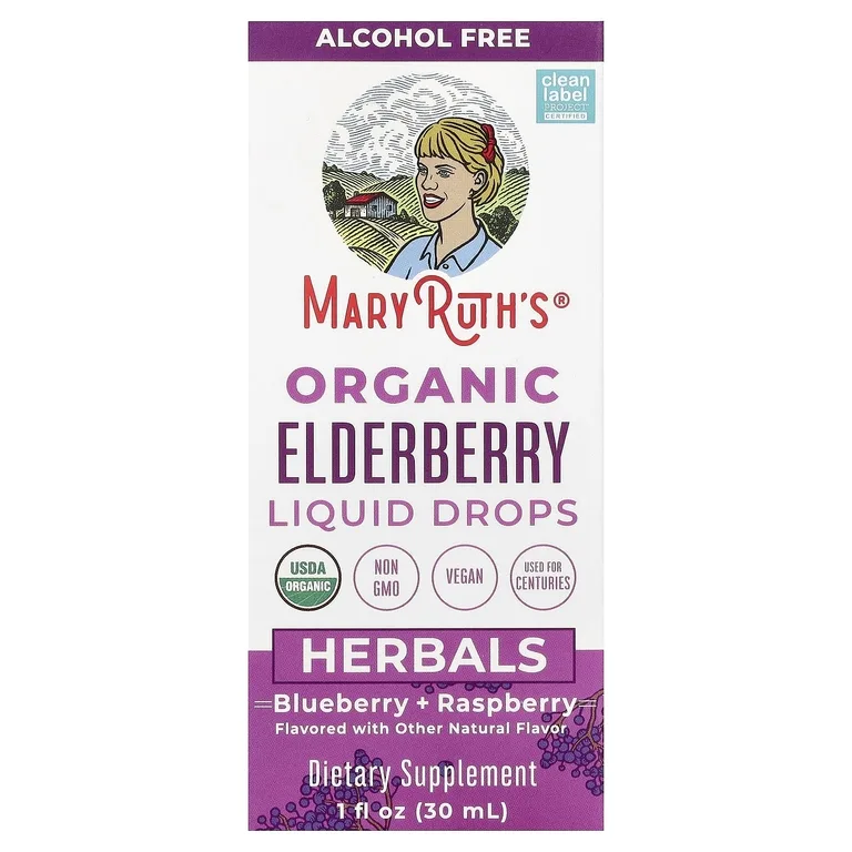 MaryRuth's, Органические жидкие капли из бузины, травы, голубика + малина, 30 мл (1 жидк. унц.)