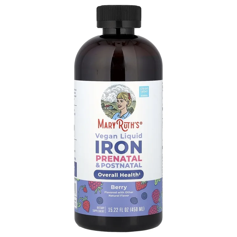 MaryRuth's, Vegan Liquid Iron, пренатальный и послеродовой, ягодный, 450 мл (15,22 жидк. унц.)