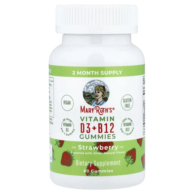 MaryRuth's, жевательные витамины D3 и B12, со вкусом клубники, 60 жевательных таблеток