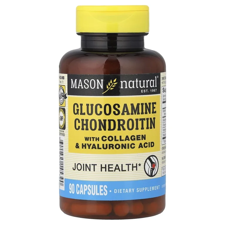 Mason Natural, глюкозамин и хондроитин с коллагеном и гиалуроновой кислотой, 90 капсул