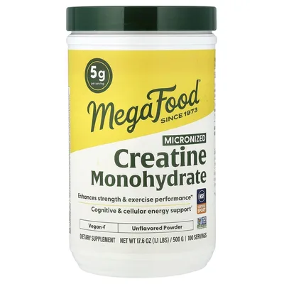 MegaFood, микронизированный креатин, моногидрат в порошке, без добавок, 500 г (17.6 унции)