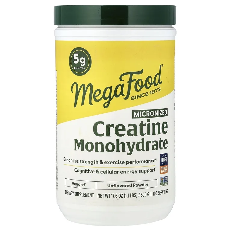 MegaFood, микронизированный креатин, моногидрат в порошке, без добавок, 500 г (17.6 унции)