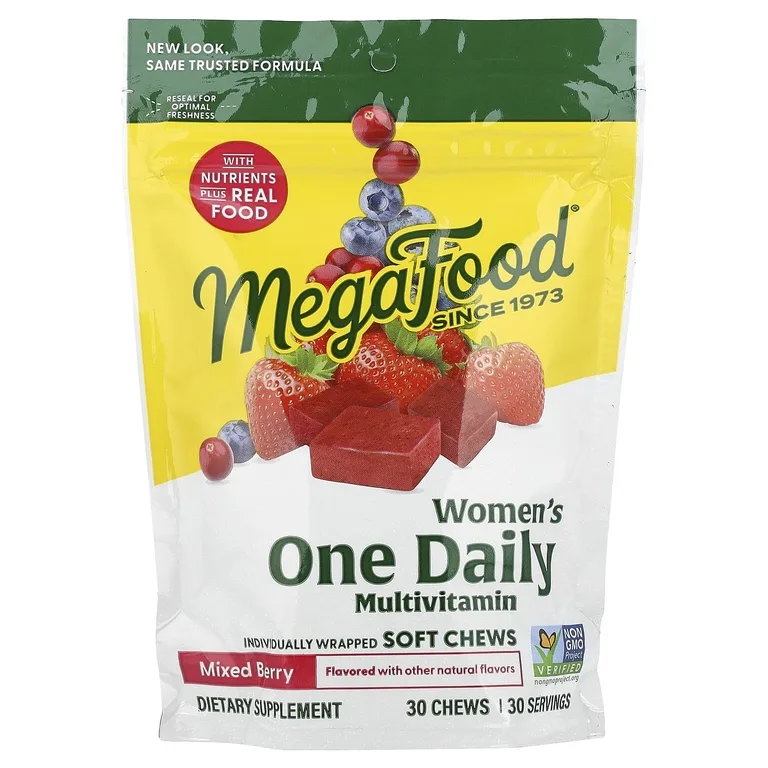 MegaFood, мультивитаминный комплекс для женщин, со вкусом ягодного ассорти, 30 жевательных таблеток в индивидуальной упаковке