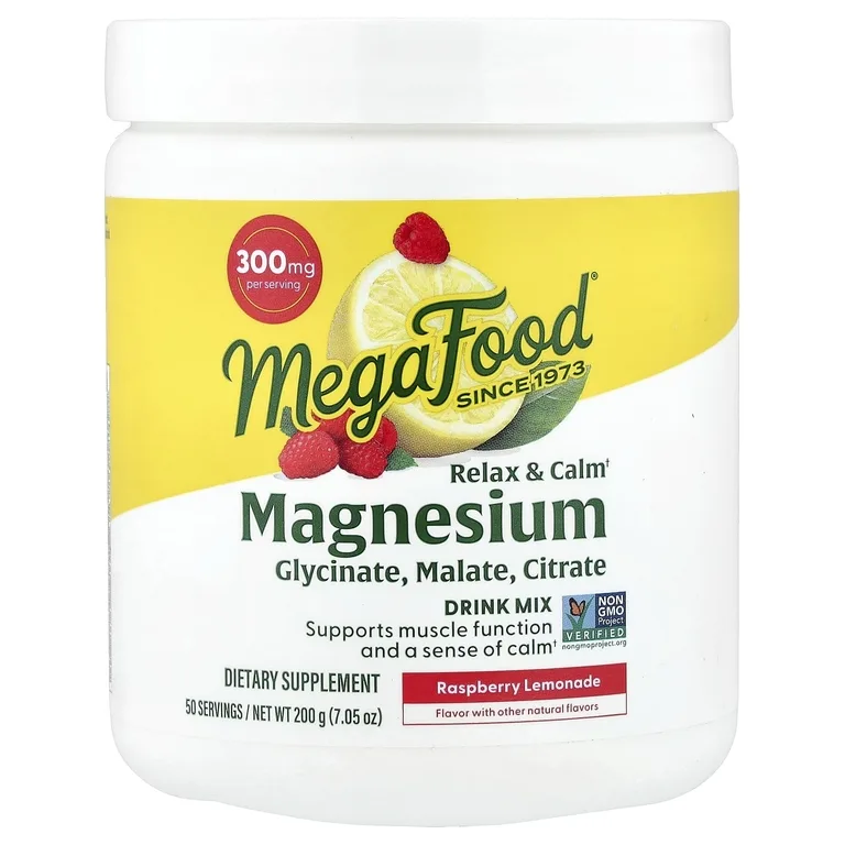 MegaFood, Relax & Calm, магний, смесь для приготовления напитка, малиновый лимонад, 200 г (7,05 унции)