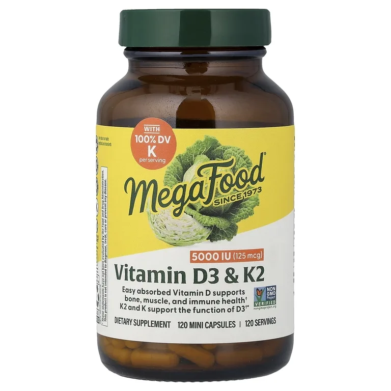 MegaFood, витамины D3 и K2, 120 миникапсул