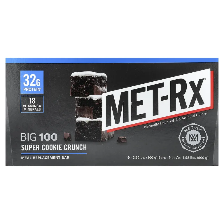 MET-Rx, батончик для замены еды, хрустящее печенье, 9 батончиков, 100 г (3,52 унции)