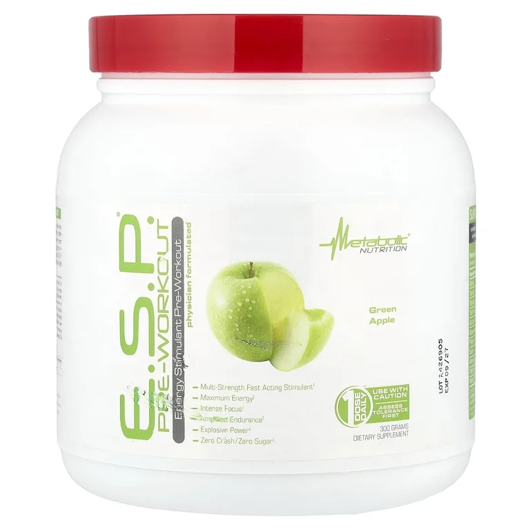 Metabolic Nutrition, ESP® Pre-Workout, зеленое яблоко, 300 г
