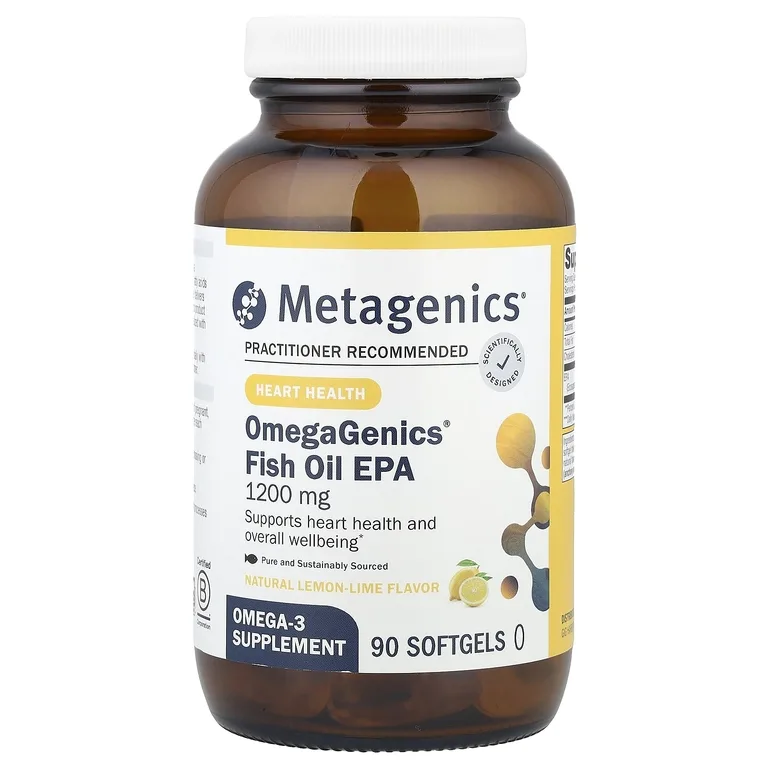 Metagenics, OmegaGenics®, рыбий жир с ЭПК, натуральный вкус лимона и лайма, 1200 мг, 90 капсул