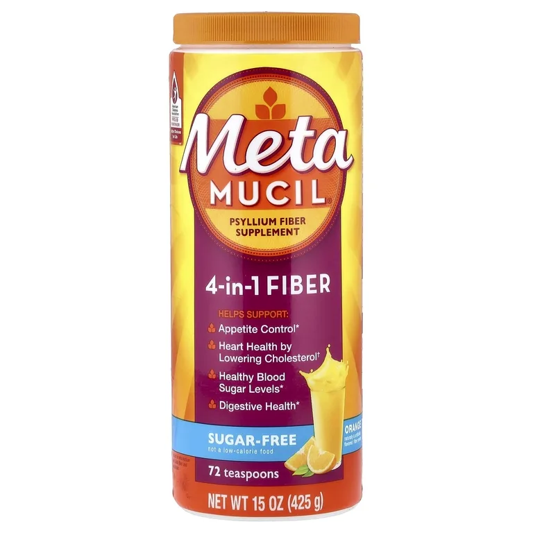 Metamucil, Клетчатка 4-в-1, апельсин, без сахара, 425 г (15 унций)