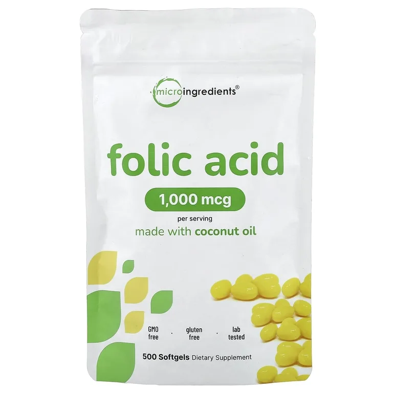 Micro Ingredients, Фолиевая кислота, 1000 мкг, 500 мягких таблеток