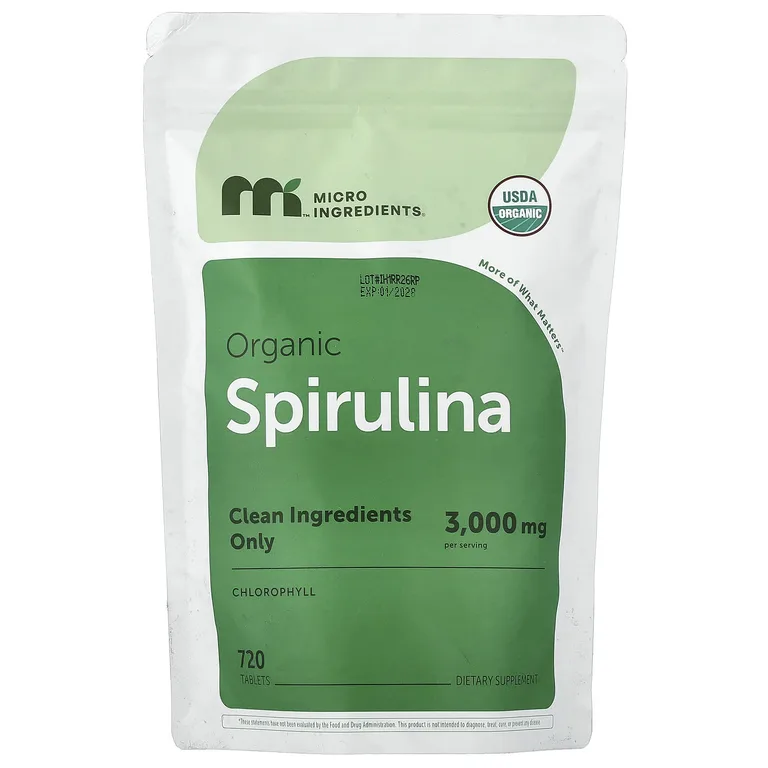 Micro Ingredients, органическая спирулина, 720 таблеток (500 мг в 1 таблетке)