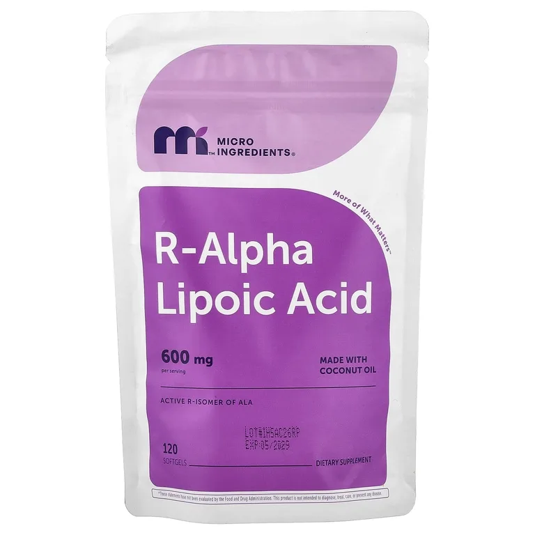 Micro Ingredients, R-альфа-липоевая кислота, 120 капсул (200 мг в 1 капсуле)