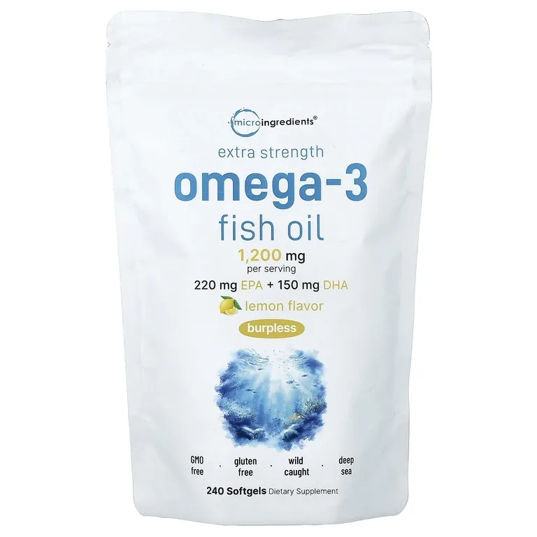 Micro Ingredients, рыбий жир с омега-3, лимон, 240 капсул (600 мг в 1 капсуле)