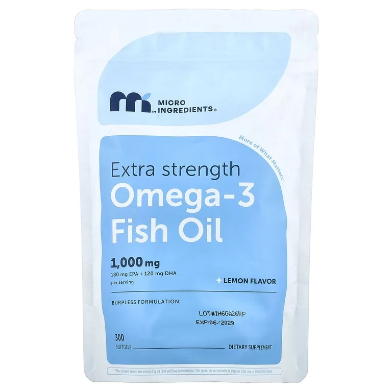 Micro Ingredients, рыбий жир с омега-3, лимон, 300 капсул (500 мг в 1 капсуле)