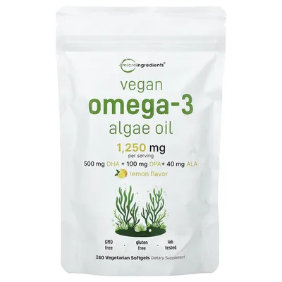 Micro Ingredients, веганское масло из водорослей с омега-3, лимон, 240 вегетарианских капсул
