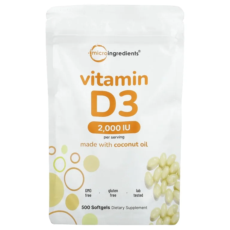 Micro Ingredients, витамин D3, 2000 МЕ, 500 мягких таблеток