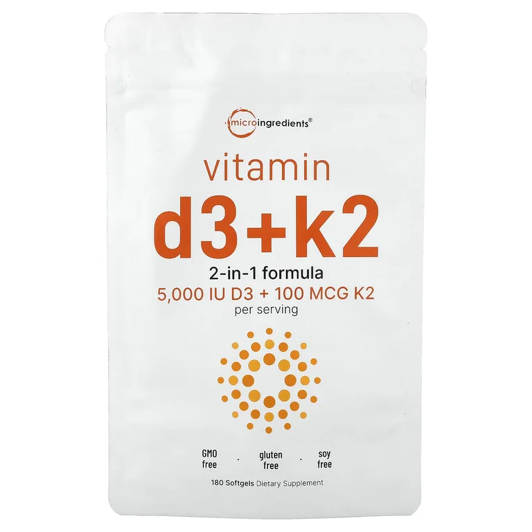 Micro Ingredients, витамины D3 и К2, 180 капсул