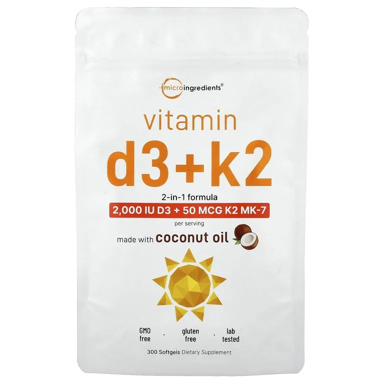 Micro Ingredients, витамины D3 и K2, 300 мягких таблеток