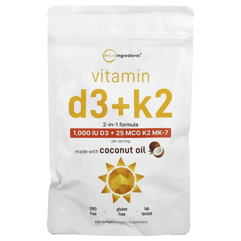 Micro Ingredients, витамины D3 и K2, 300 мягких таблеток