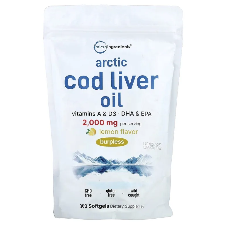 Micro Ingredients, жир печени арктической трески, лимон, 360 капсул (666 мг в 1 капсуле)