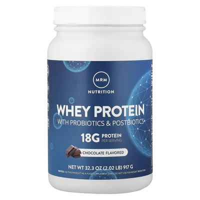 MRM Nutrition, сывороточный протеин, с пробиотиками и постбиотиками, со вкусом шоколада, 917 г (2,02 фунта)