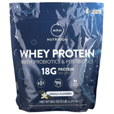 MRM Nutrition, сывороточный протеин с пробиотиками и постбиотиками, ваниль, 2270 г (5 фунтов)