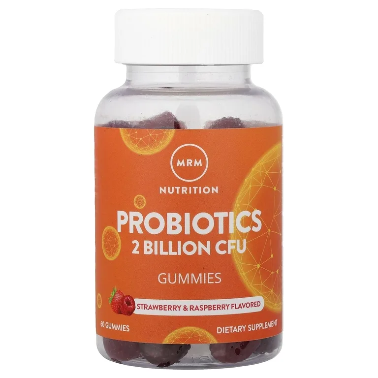 MRM Nutrition, жевательные таблетки с пробиотиками, со вкусом клубники и малины, 60 жевательных таблеток (1 млрд КОЕ в одной жевательной таблетке)