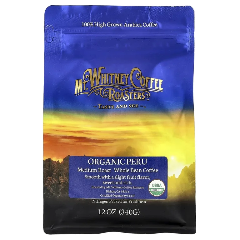 Mt. Whitney Coffee Roasters, органический кофе из Перу, зерновой, средней обжарки, 340 г (12 унций)